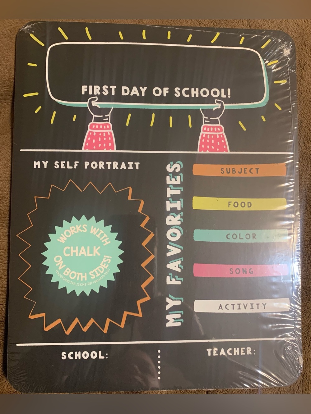 First Day of School Chalkboard Sign - Black Brand New with Chalk